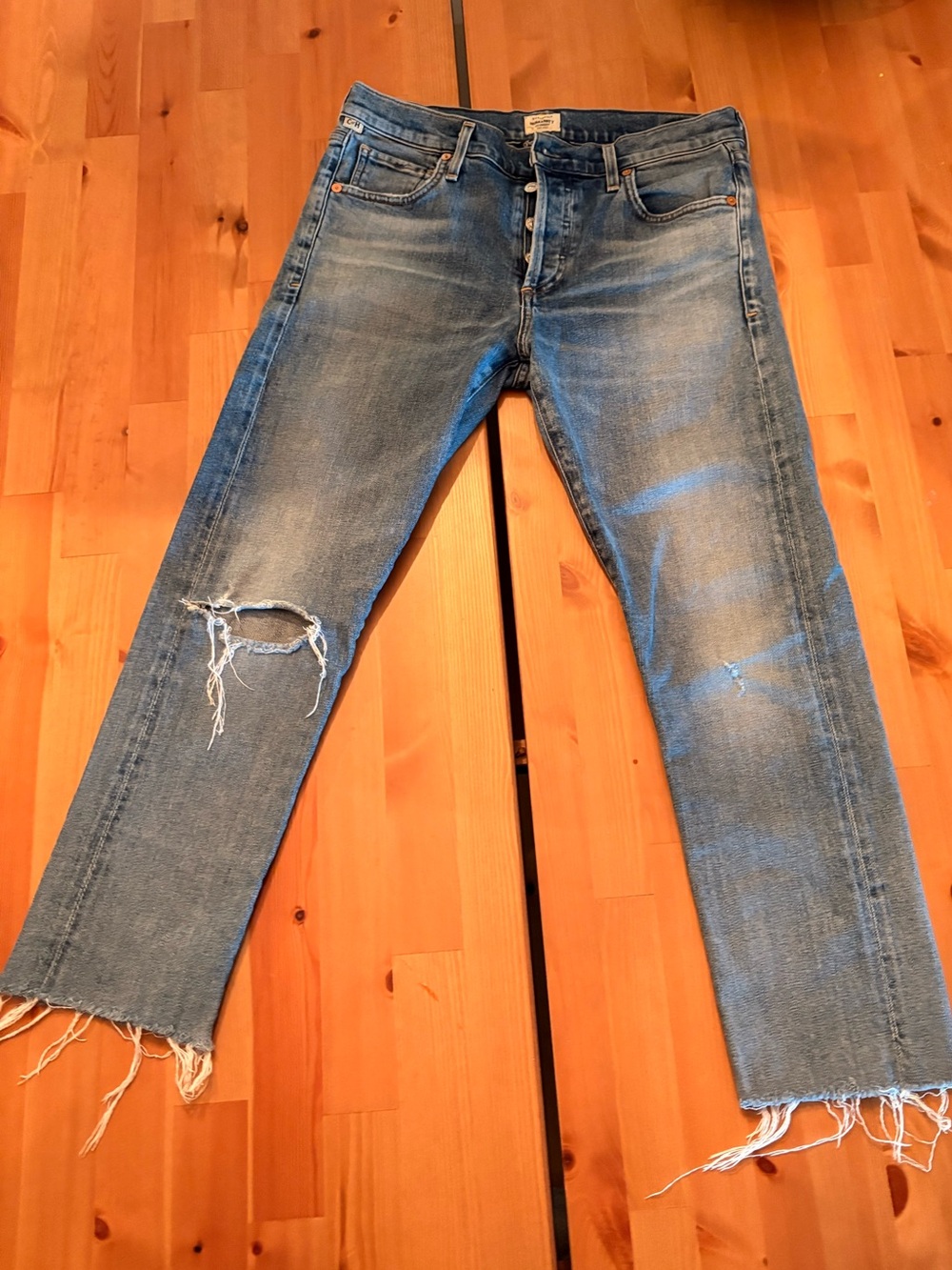 Citizens Of Humanity Light Blue Distressed Straight Jeans